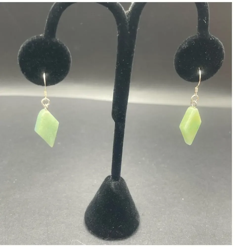 Simple Green Jadeite Earrings Sterling Silver S 925 Ear Wires Geometric Modern